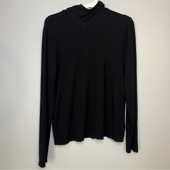 Eileen Fisher M Long Sleeve Pullover Shirt High Neck Black Minimalist Preppy - Picture 1 of 6
